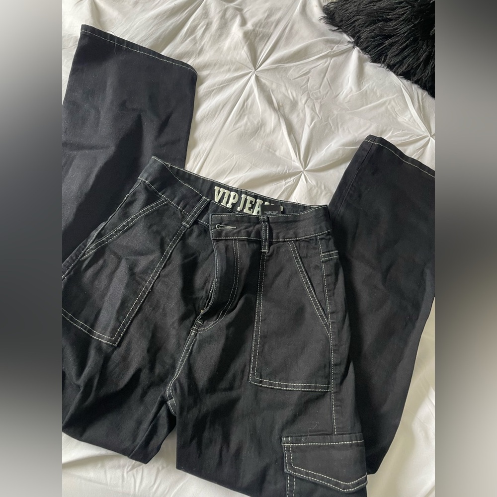 VIP Black denim cargo pants